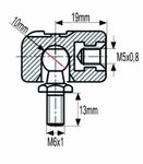 PRIKLJUČEK AMORTIZERJA PVC M5 s priključkom M6; M5x0.8 = notranji navoj priključka; M6x1 = zunanji navoj bučke; zev ključa=10mm; L=19mm PRIKLJUČEK AMORTIZERJA PVC M5 s priključkom M6; M5x0.8 = notranji navoj priključka; M6x1 = zunanji navoj bučke; zev ključa=10mm; L=19mm