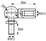 ZGLOB AMORTIZERJA - PLINA M10x1.5 = zunanji navoj bučke; M10x1.5 = notranji navoj priključka; zev ključa=13mm; L=30mm ZGLOB AMORTIZERJA - PLINA M10x1.5 = zunanji navoj bučke; M10x1.5 = notranji navoj priključka; zev ključa=13mm; L=30mm