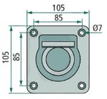 NOSILEC - OBROČ - RINKA ZA PRITRDITEV (razmak med luknjami 85x85 mm) 105x105mm TOVORA 800daN Z VZMETJO  AVTOPRIKOLICE
Zunanje mere 105 x 105 mm. Razm