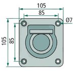 NOSILEC - OBROČ - RINKA ZA PRITRDITEV (razmak med luknjami 85x85 mm) 105x105mm TOVORA 800daN Z VZMETJO  AVTOPRIKOLICE
Zunanje mere 105 x 105 mm. Razm