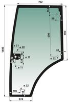 STEKLO KABINE VRAT levo (8 lukenj) (tonirano zeleno) RENAULT  CLAAS, Ares 540, Ares 550, Ares 610, Ares 620, Ares 630, Ares 640, Ares 710, Ares 720, A