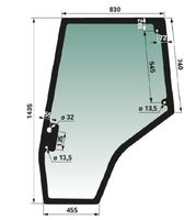 STEKLO KABINE VRAT levo MASSEY FERGUSON (s predorom, višina 550mm, razmak med luknjami 550mm)