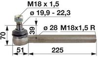 ZGLOB VOLANA notranji desni M18x1.5mm K19.9mm L=250mm most CARRARO MF-MASSEY FERGUSON 3070-3075-3080-3085-3090-3095-3115-3120
