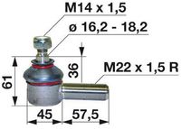 ZGLOB VOLANA zunanji desni M22x1.5mm K16.2mm L=80mm FIAT 570-580-650-670-670-750-780-800-850-880-980