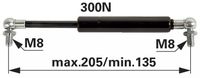 AMORTIZER KABINE L=205 PP-PP F=300N AMORTIZER KABINE L=205 PP-PP F=300N