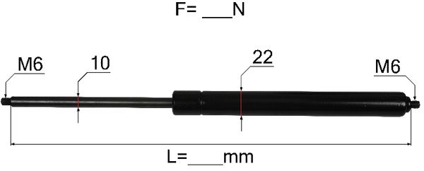AMORTIZER KABINE BREZ PRIKLJUČKOV L=700 F=450N M6 AMORTIZER KABINE BREZ PRIKLJUČKOV L=700 F=450N M6
