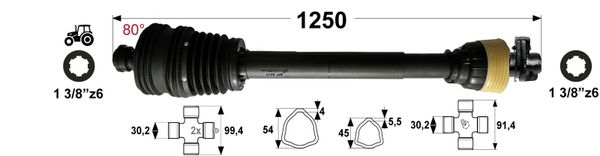 KARDAN T5 L= 1250 mm Z ZGLOBOM ŠIROKOKOTNIM 80° IN SKLOPKO STRIŽNO 2500 Nm KARDAN T5 L= 1250 mm Z ZGLOBOM ŠIROKOKOTNIM 80° IN SKLOPKO STRIŽNO 2500 Nm