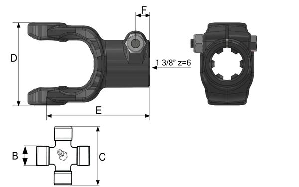 VILICA T45 ZUNANJA S PRITRDILNIM VIJAKOM IN PRIKLJUČKOM 1 3/8" z=6 VILICA T45 ZUNANJA S PRITRDILNIM VIJAKOM IN PRIKLJUČKOM 1 3/8" z=6
