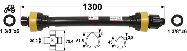 KARDAN T45 L=1300 mm S SKLOPKO ZVEZDASTO 1500 Nm KARDAN T45 L=1300 mm S SKLOPKO ZVEZDASTO 1500 Nm