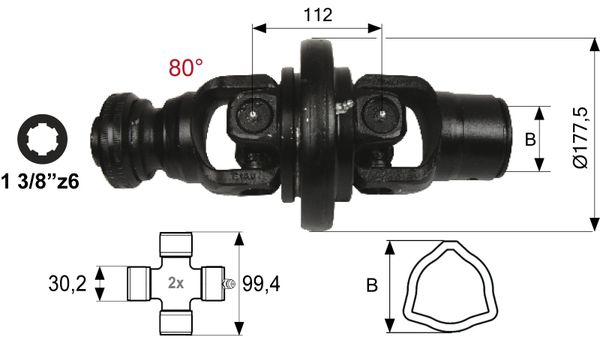 ZGLOB T5 ŠIROKOKOTNI 80° ZA CEV TRIKOTNO ZUNANJO B= 54 ZGLOB T5 ŠIROKOKOTNI 80° ZA CEV TRIKOTNO ZUNANJO B= 54