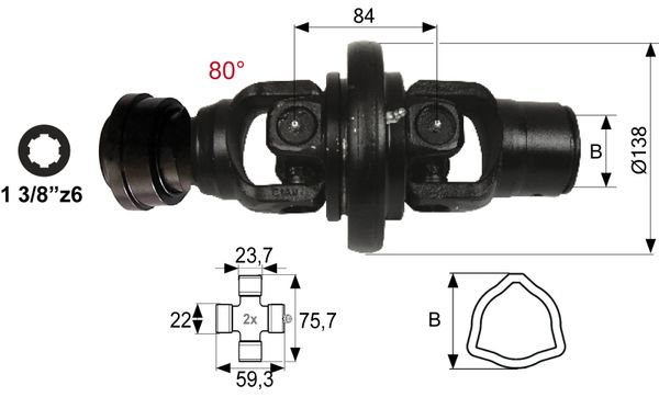 ZGLOB  T2  ŠIROKOKOTNI 80° ZA CEV  TRIKOTNO  ZUNANJO  B= 36