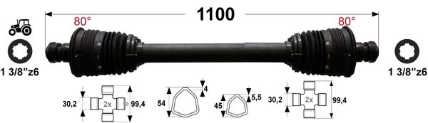 KARDAN T5 L=1100 mcm DIREKTNI Z DVEMA ZGLOBOMA 80° KARDAN T5 L=1100 mcm DIREKTNI Z DVEMA ZGLOBOMA 80°