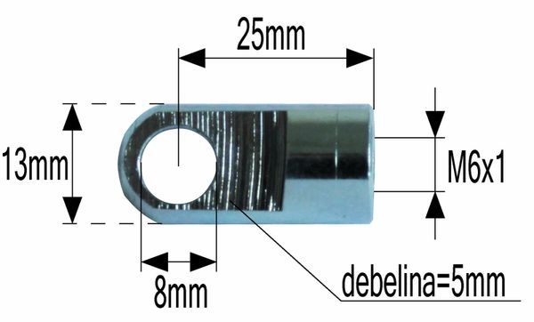 PRIKLJUČEK AMORTIZERJA FI=8 M6x1 debelina=5mm PRIKLJUČEK AMORTIZERJA FI=8 M6x1 debelina=5mm