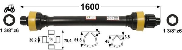 KARDAN T45 L=1600 mm S SKLOPKO ZVEZDASTO 1500 Nm KARDAN T45 L=1600 mm S SKLOPKO ZVEZDASTO 1500 Nm