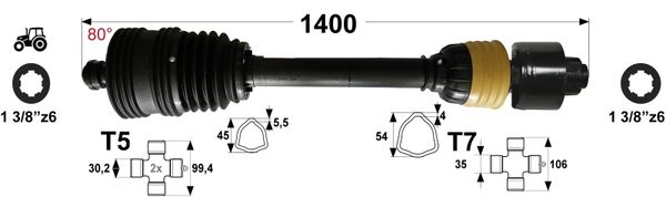 KARDAN T5-T7 L=1400 Z ZGLOBOM ŠIROKOKOTNIM 80°IN SKLOPKO AVTOMATSKO 1650Nm KARDAN T5-T7 L=1400 Z ZGLOBOM ŠIROKOKOTNIM 80°IN SKLOPKO AVTOMATSKO 1650Nm