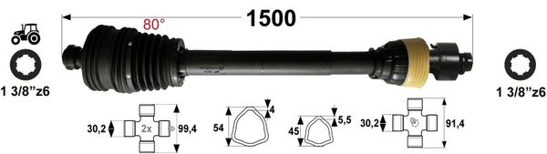 KARDAN T5 L= 1500 mm Z ZGLOBOM ŠIROKOKOTNIM 80° DESNI PROSTI TEK KARDAN T5 L= 1500 mm Z ZGLOBOM ŠIROKOKOTNIM 80° DESNI PROSTI TEK
