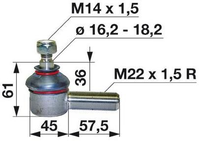 ZGLOB VOLANA zunanji desni M22x1.5mm K16.2mm L=80mm FIAT 570-580-650-670-670-750-780-800-850-880-980