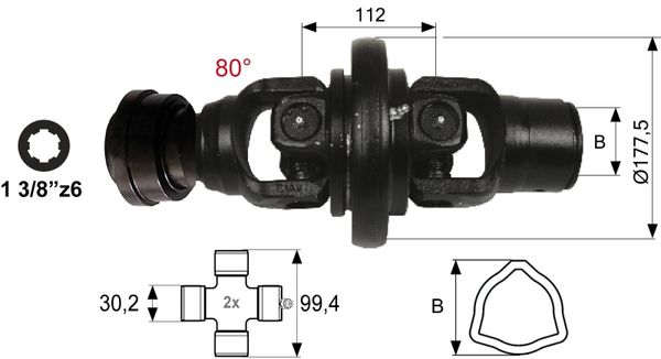 ZGLOB T5 ŠIROKOKOTNI 80° ZA CEV TRIKOTNO ZUNANJO B= 54 ZGLOB T5 ŠIROKOKOTNI 80° ZA CEV TRIKOTNO ZUNANJO B= 54