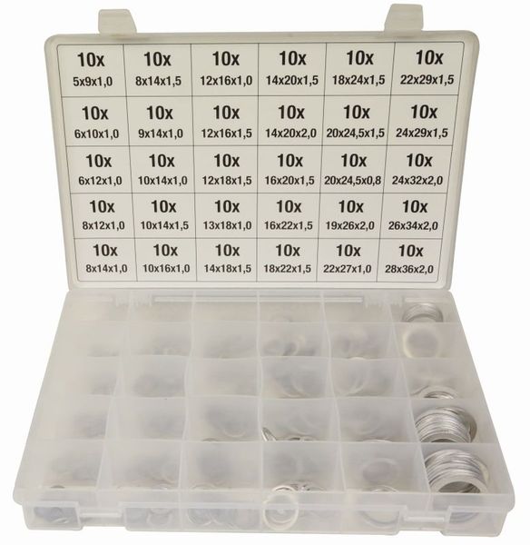 PODLOŽKE TESNILNE ALU (300 kom) grt-set vsebuje naslednje dimenzije podložk,vsakih po 10kom:5x9x10, 6x10x1.0, 6x12x1.0, 8x12x1.0, 8x14x1.0, 8x14x1.5, PODLOŽKE TESNILNE ALU (300 kom) grt-set vsebuje naslednje dimenzije podložk,vsakih po 10kom:5x9x10, 6x10x1.0, 6x12x1.0, 8x12x1.0, 8x14x1.0, 8x14x1.5,