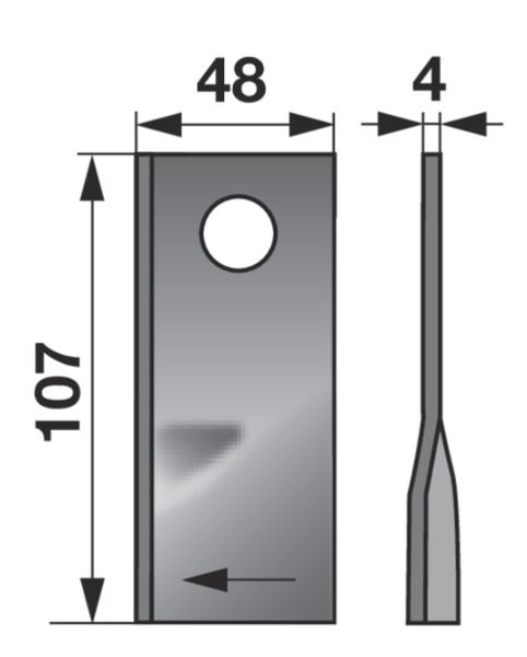 NOŽ DESNI ROTACIJSKE KOSE 107x48x4 L= 18.5 NOŽ DESNI ROTACIJSKE KOSE 107x48x4 L= 18.5