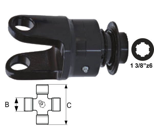 PRIKLJUČEK KARDANA ZUNANJI S SKLOPKO PROSTOTEKOČO-DESNO grupa AW35, F24 1 3/8" z=6 SPT    B=32      C=76   tip WALTERSCHEID