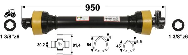 KARDAN T5  L=950 mm S SKLOPKO STRIŽNO 2500 Nm