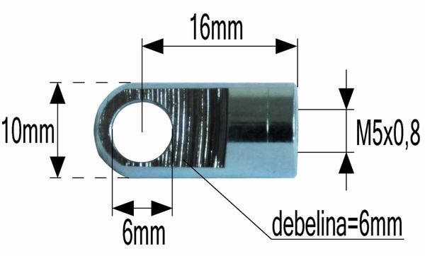 PRIKLJUČEK AMORTIZERJA FI=6 M5x0.8 debelina=6mm PRIKLJUČEK AMORTIZERJA FI=6 M5x0.8 debelina=6mm