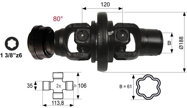 ZGLOB X7 ŠIROKOKOTNI 80° ZA CEV ZUNANJO ZVEZDASTO B= 61 ZGLOB X7 ŠIROKOKOTNI 80° ZA CEV ZUNANJO ZVEZDASTO B= 61