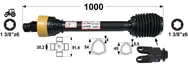 KARDAN T5 L=1000 mm S SKLOPKO PROSTOTEKOČO IN PRILAGODLJIVO ZAŠČITO DESNI PROSTI TEK KARDAN T5 L=1000 mm S SKLOPKO PROSTOTEKOČO IN PRILAGODLJIVO ZAŠČITO DESNI PROSTI TEK