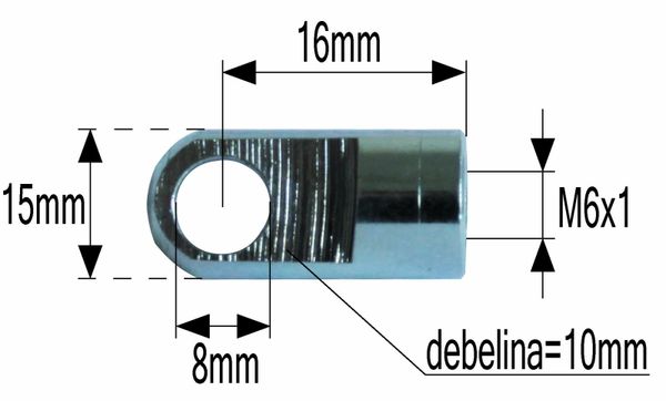 PRIKLJUČEK AMORTIZERJA FI=8 M6x1 debelina=10mm PRIKLJUČEK AMORTIZERJA FI=8 M6x1 debelina=10mm