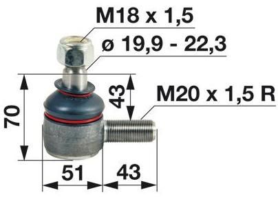 ZGLOB VOLANA zunanji desni M20x1.5mm K19.9mm L=70mm FENDT